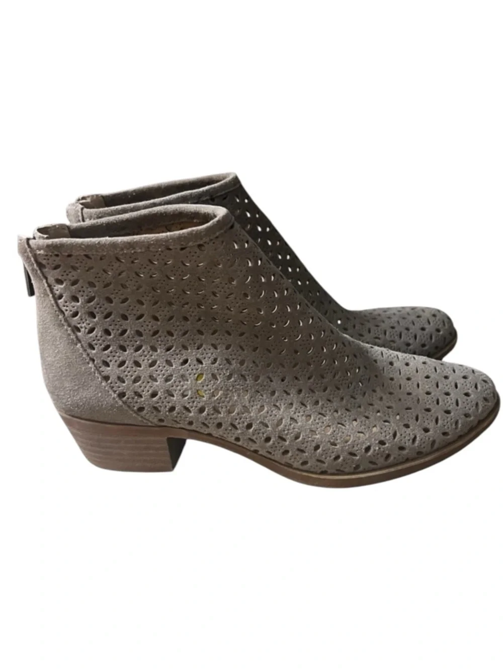 LUCKY BRAND Basel Perforated Booties in Tan with Stacked Wood Heel Size 7.5
